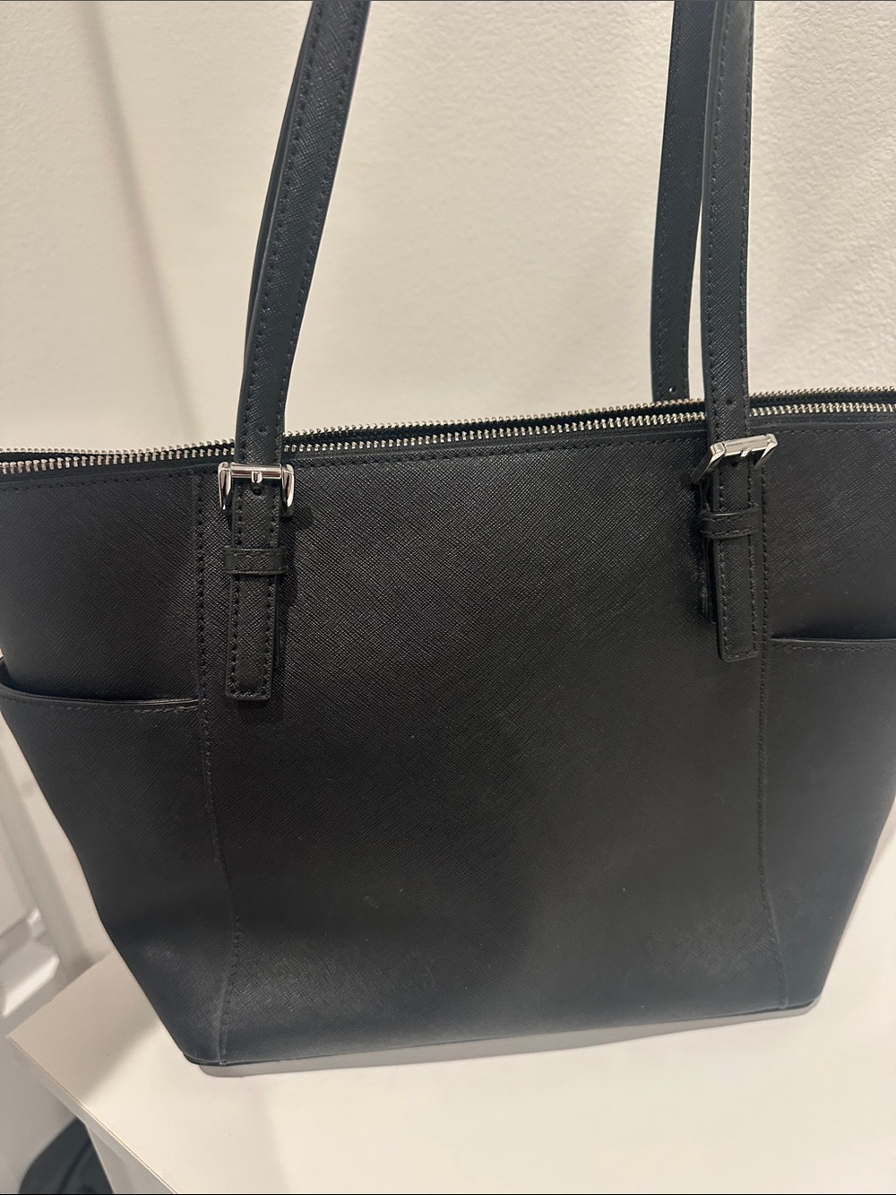 Michael Kors Black Saffiano Zip-Top Tote with MK Charm - Picture 4 of 4